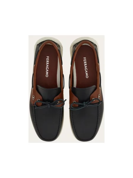 Półbuty Ferragamo z kokardką skórzane brązowe