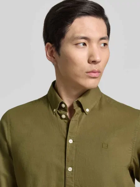 Koszula o kroju slim fit casualowa z mieszanka lnu i bawełny model Anton' Casual Friday oliwkowa