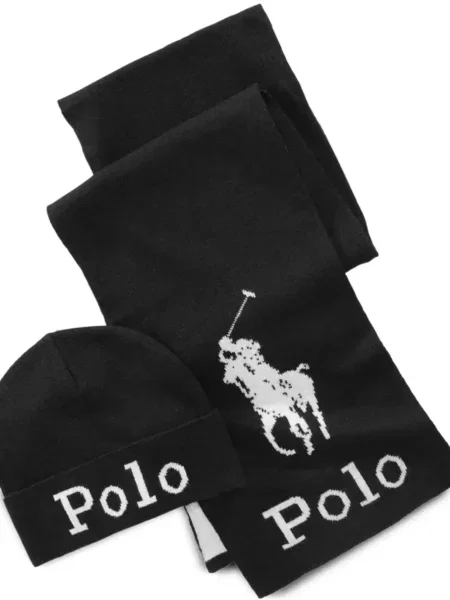 Плетен шал Polo Ralph Lauren на райета помпони зелено