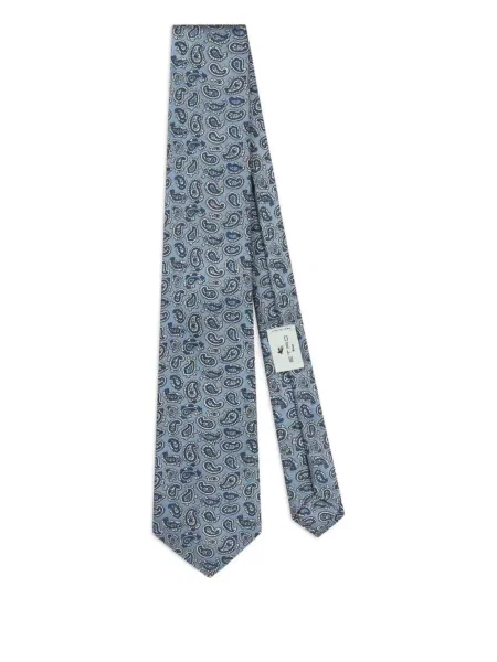 Cravată Etro de mătase cu model paisley albastru