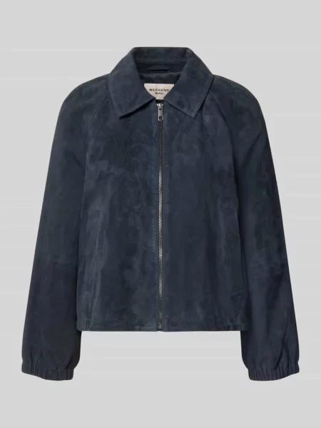 Kurtka skórzana o kroju regular fit z raglanowymi rękawami model ZUPPA' Weekend Max Mara granatowa