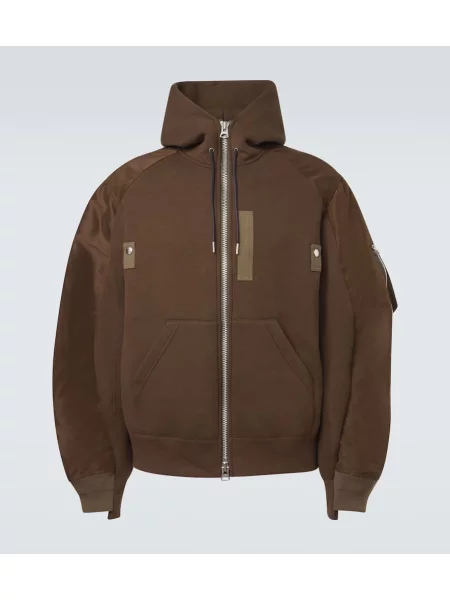 Hanorac cu glugă Sacai din țesătură twill maro