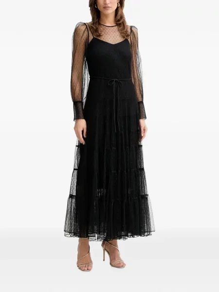 Rochie maxi Twinset cu buline din dantelă negru