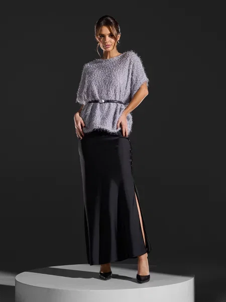 Спідниця максі ISSA Plus шовк чорний