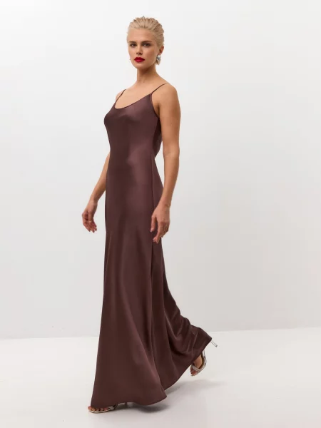 Serena Silueta Šaty Maxi satin slip dress Serene' čokoládová