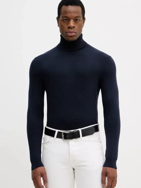Пуловер Sisley мъжки от лека материя с поло тъмносиньо