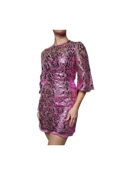 Sukienka mini Dolce And Gabbana w kwiatki koronkowa różowa
