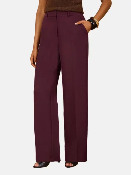 Love & roses Pantaloni cu dungă burgundy roșu