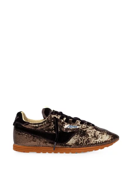 Sneakerși Autry cu paiete de catifea maro