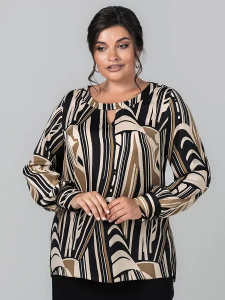 Блуза All Posa світло-коричневий страйп сатин коричнева