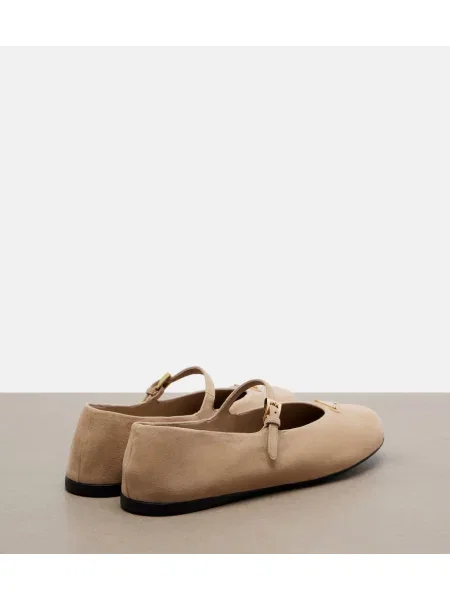 Pantofi cu toc Prada din piele de căprioară bej