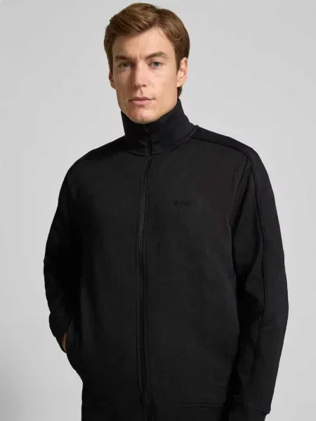 Kurtka treningowa o kroju regular fit z fakturowanym wzorem model ‘MIRROR’ Boss Green czarna