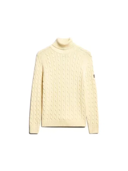 Sweter na plecionce z golfem Superdry biały