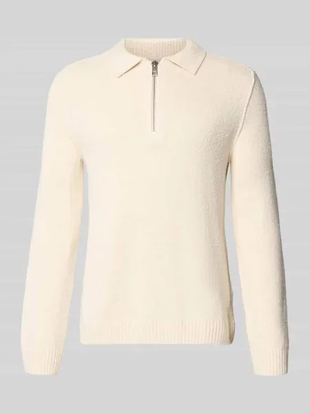 Sweter o kroju relaxed fit w stylu polo z dzianiny z mieszanki bawełny Marc O'polo Denim biały