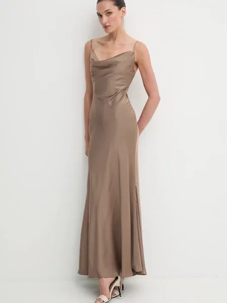 Сукня Bardot maxi облягаюча коричневий