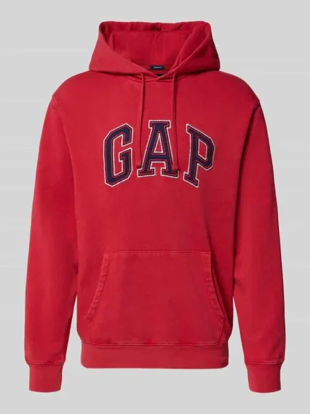 Bluza z kapturem z logo i kieszenią kangurką Gap czerwona