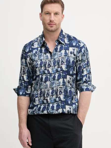 Armani Exchange košile z viskózy modrá