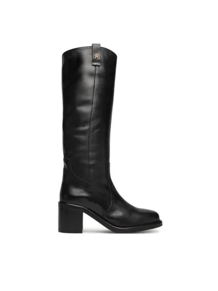 Tommy Hilfiger Ботуши Riding Lthr Long Boot Block Heel черен