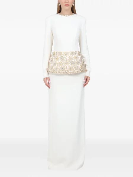 Maxi rochie maxi Dina Melwani de cristal de costum alb
