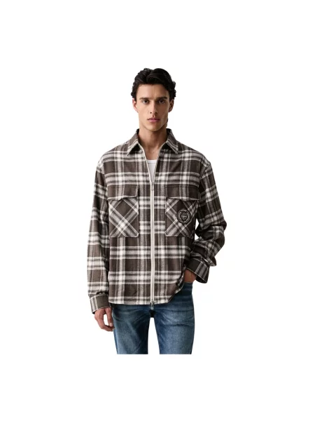 Koszula Armani Exchange w kratę flanelowa brązowa