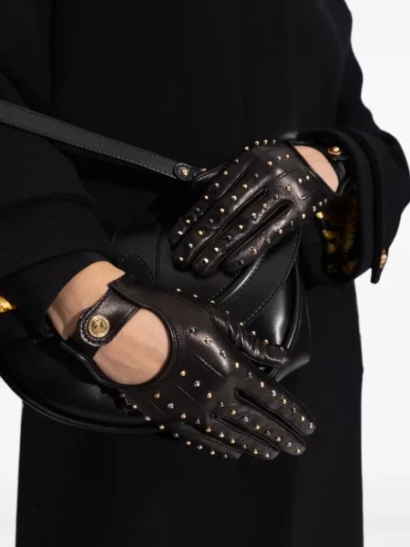 Mănuși Versace din piele cu tepi negru