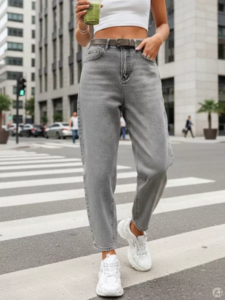 Jeansy balloon fit z paskiem Dstreet szare