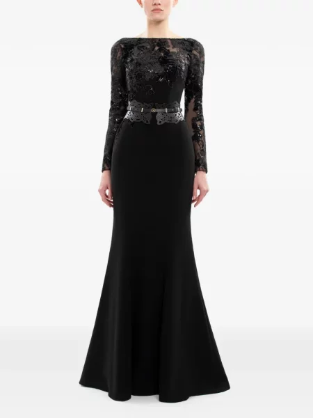 Rochie maxi Saiid Kobeisy cu broderie lungă de costum negru