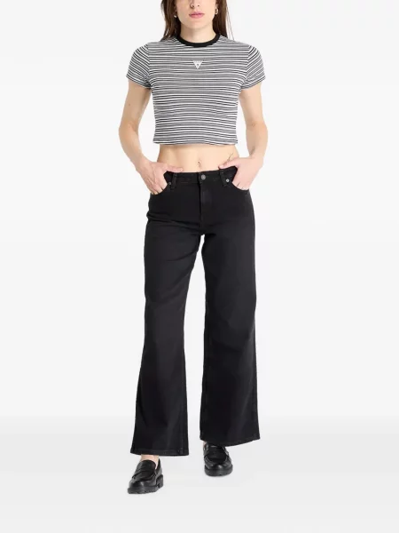Tricou Guess cu dungi cu imagine negru