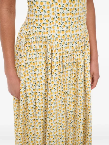 Rochie midi Staud cu model floral cu imagine până la genunchi galben