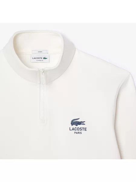 Lacoste Bluza Z Wysokim Kołnierzem biała