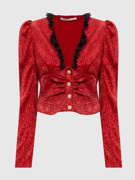 Блуза із шовку з мереживом Alessandra Rich червона
