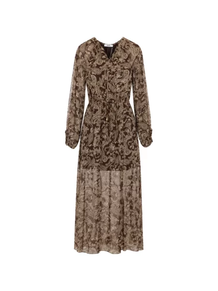 Rochie midi Eleh cu imagine cu model paisley cu cordon maro