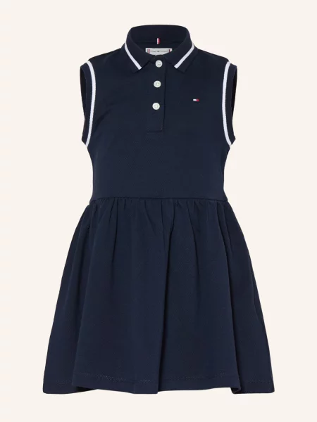 Tommy Hilfiger Sukienka Polo Z Pikowanym Wzorem blau biała