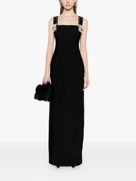 Rochie maxi Dina Melwani de catifea cu bretele negru