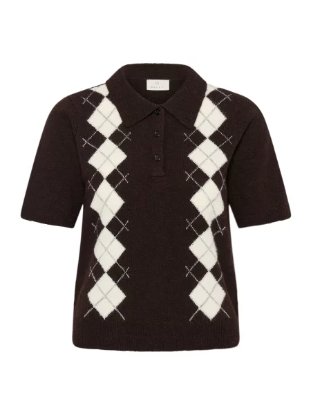 Kaffe Pulóver KAOlive Argyle sötét barna / világosszürke fehér