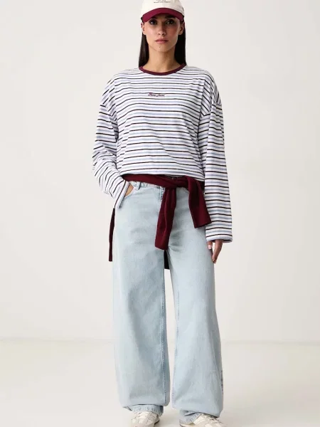 Tricou cu mânecă lungă Guess Jeans alb