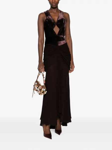 Rochie maxi Zimmermann de catifea cu volane maro