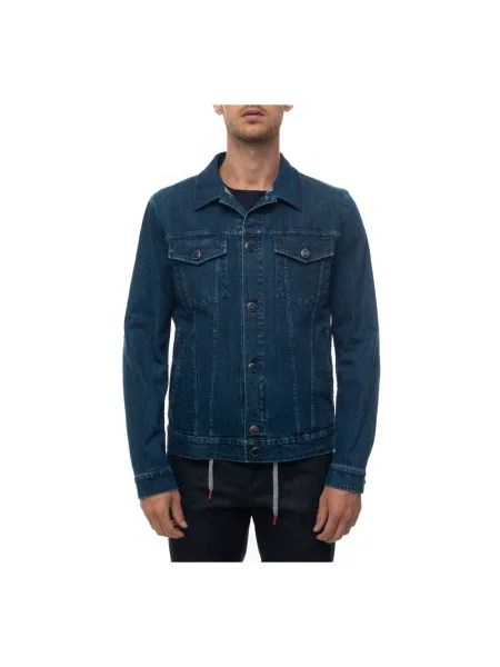 Kurtka jeansowa Kiton z logo niebieska