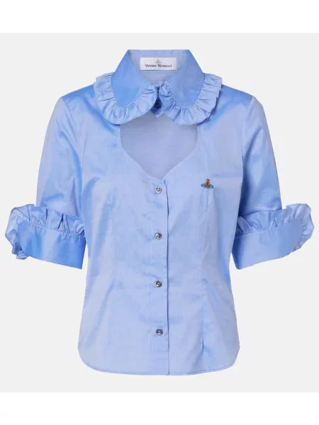Wyciąć koszula Vivienne Westwood z falbankami popelinowa niebieska