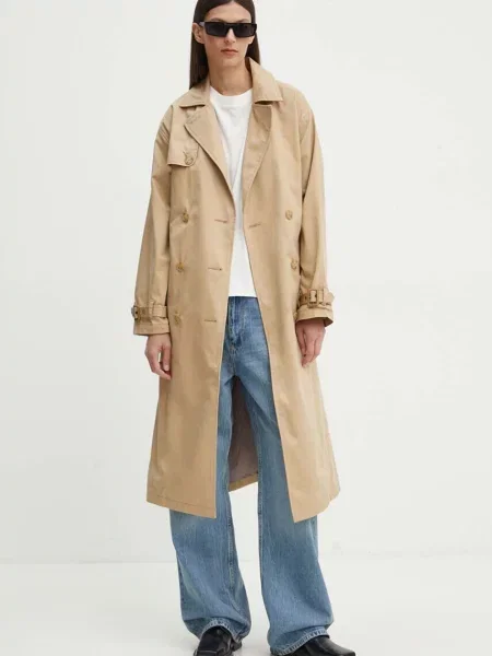 Levi's płaszcz jeansowy przejściowy dwurzędowy beżowy