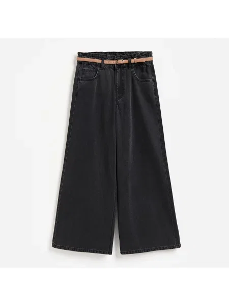 Reserved Džíny wide leg s opaskem černý