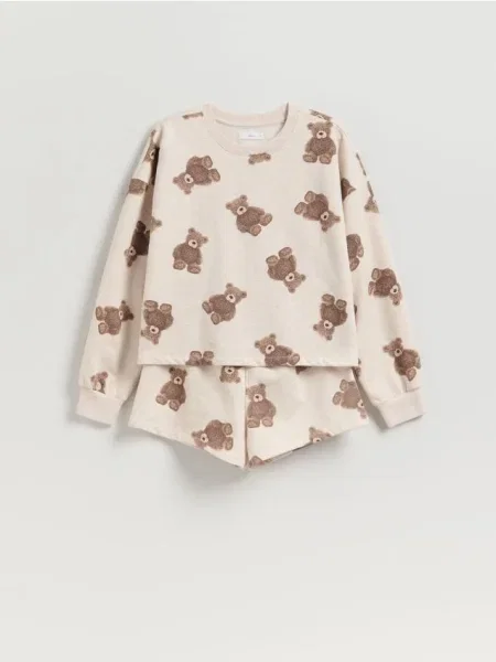 Reserved Dwuczęściowa piżama z nadrukiem beżowy