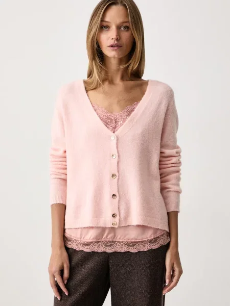 Fracomina cardigan pentru femei cu amestec de lână roz