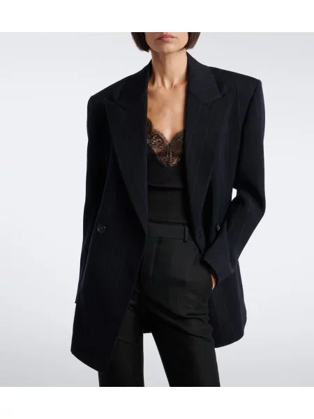 Vlnené pruhované dvojradové sako Saint Laurent modrá