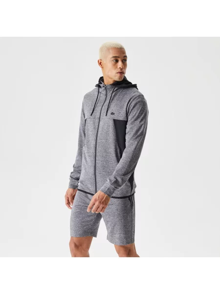 Lacoste Bluza Z Kapturem Ze Wzorem Slim Fit szara
