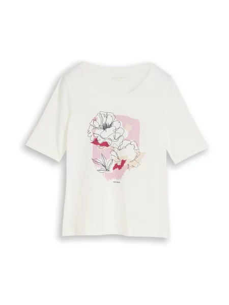 TOM TAILOR Tricou mov zmeură / roz / negru alb