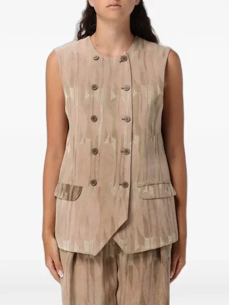 Vestă Emporio Armani din jacard cu două rânduri de nasturi maro