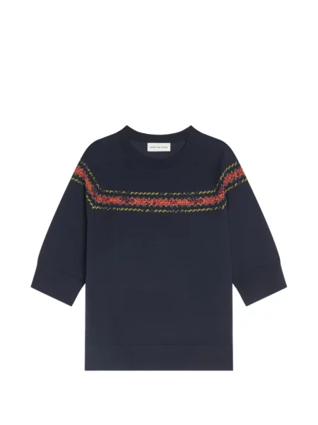 Pulover Dries Van Noten cu broderie de lână albastru
