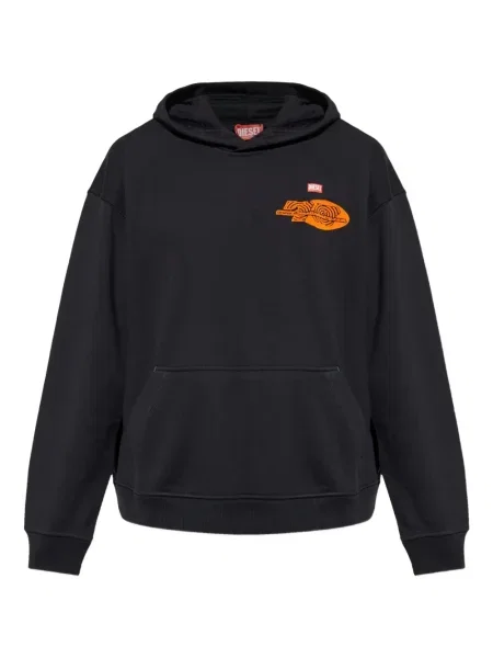 Majica s kapuljačom Diesel s kapuljačom s printom crna