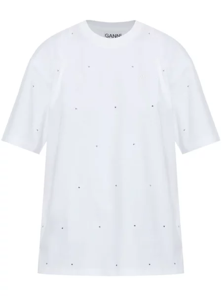 Koszulka Ganni z kryształkami biała